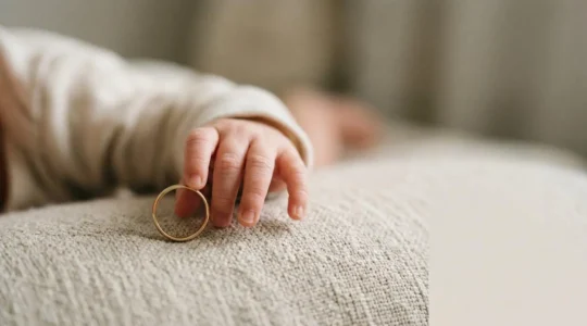 Main d'un nourrisson avec bague dorée symbolisant la question de sécurité
