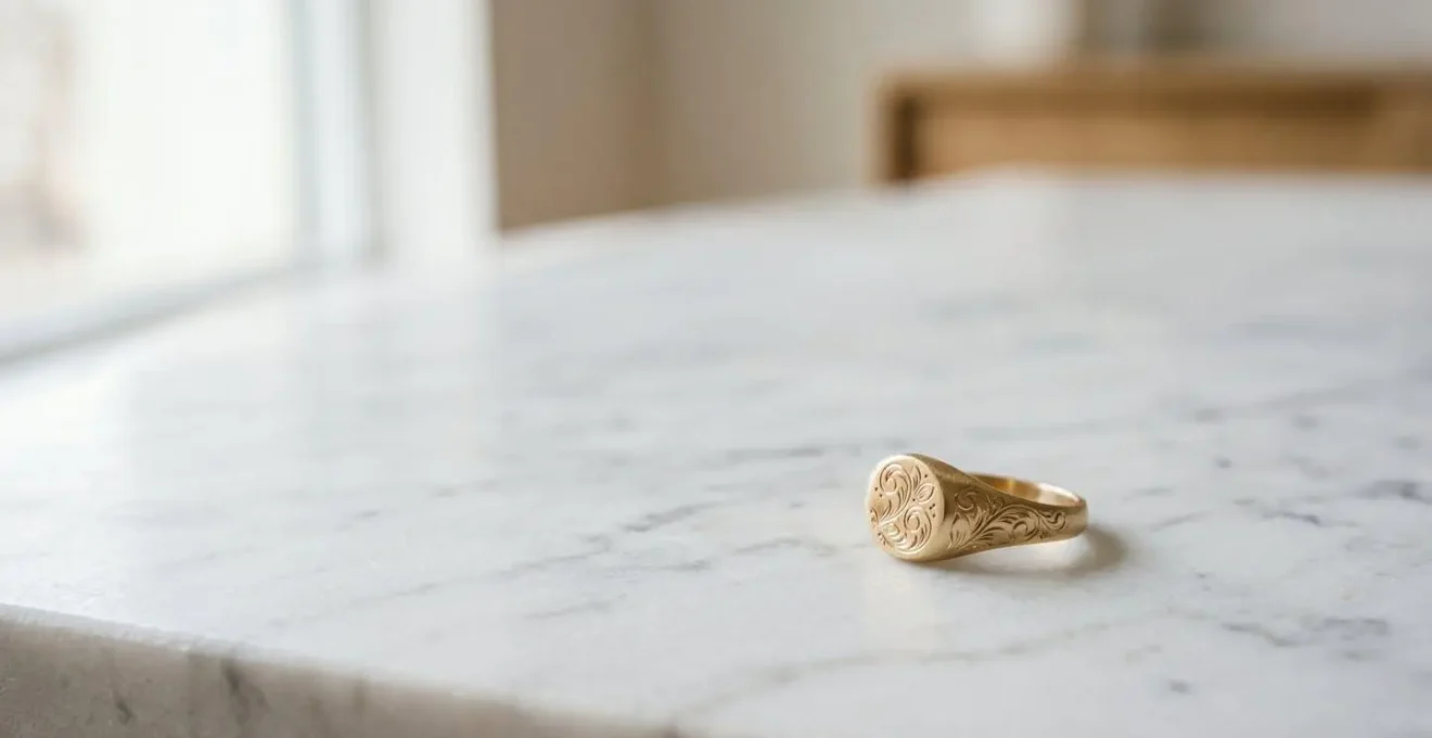 Bijou personnalisé élégant posé sur une surface minimaliste avec détails subtils de gravure