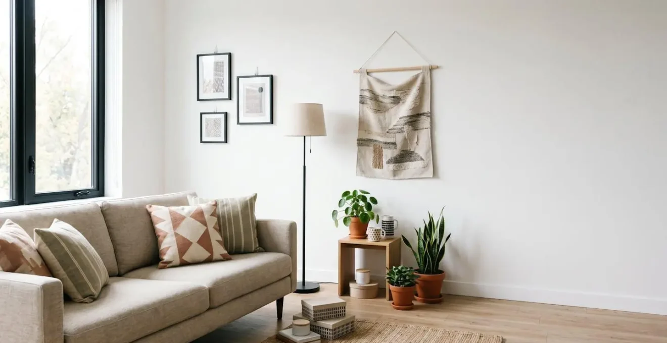 Intérieur d'appartement en location personnalisé avec solutions décoratives réversibles et accessoires amovibles
