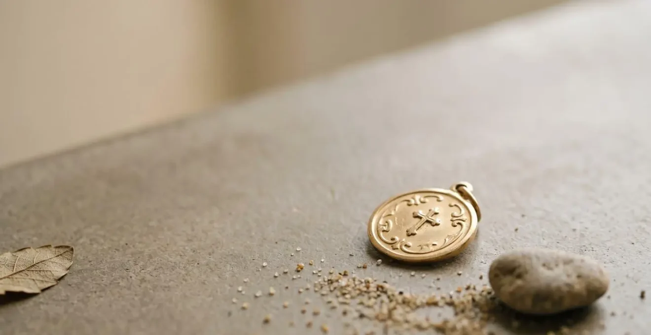 Médaille de baptême en or élégante et intemporelle, destinée à être portée de l'enfance à l'âge adulte