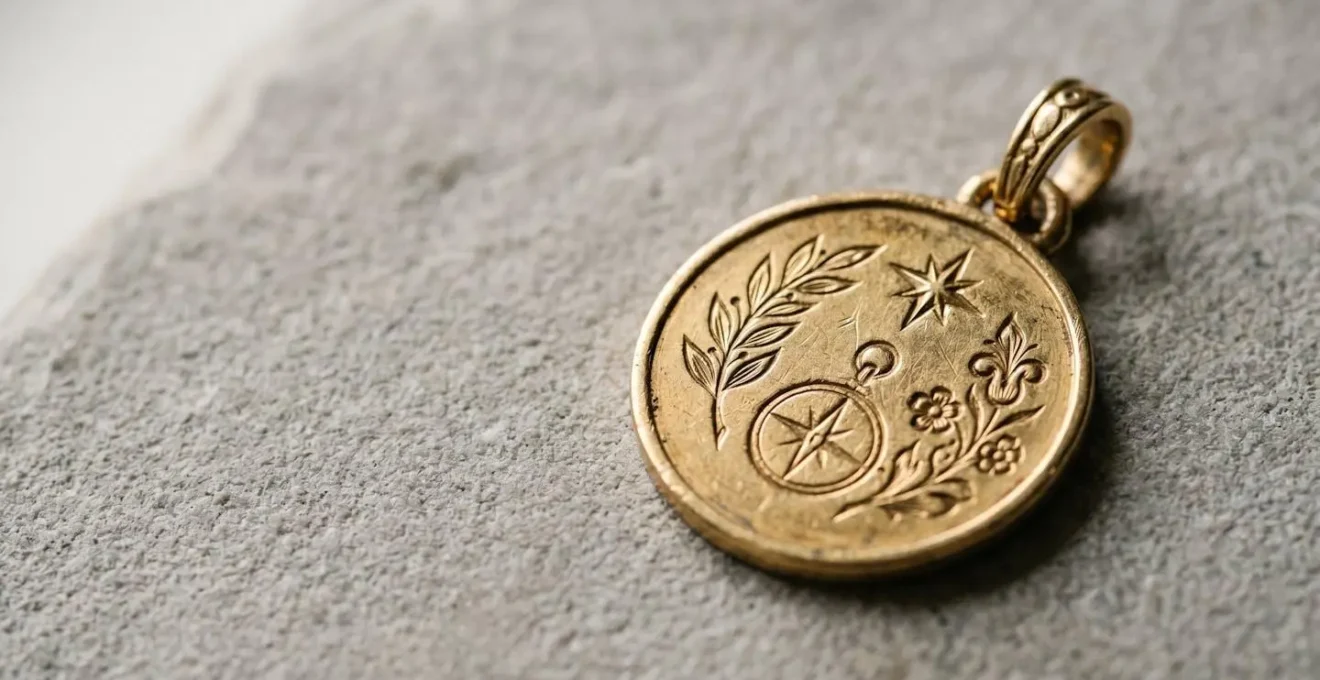 Médaillon en or 18 carats finement gravé avec détails artisanaux, symbolisant l'excellence de la joaillerie française